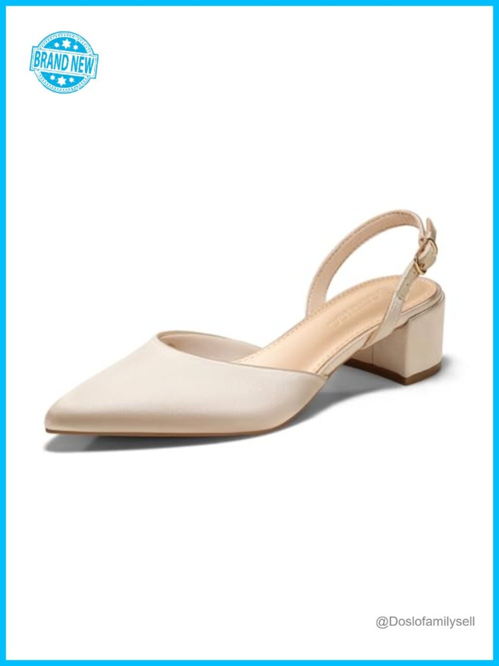 Coutgo Womens Low Chunky Heel Slingback Pointed Toe Satin Pumps